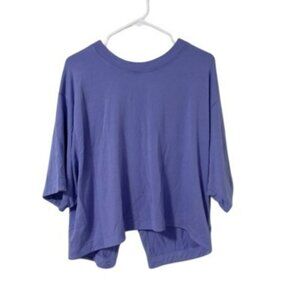 Athleta Sweatshirt Crop Boxy top Open Back Sz L Womens Purple Short Sleeve